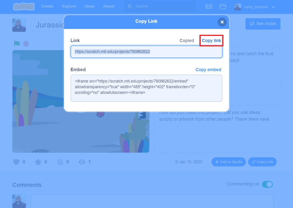 copy link button
