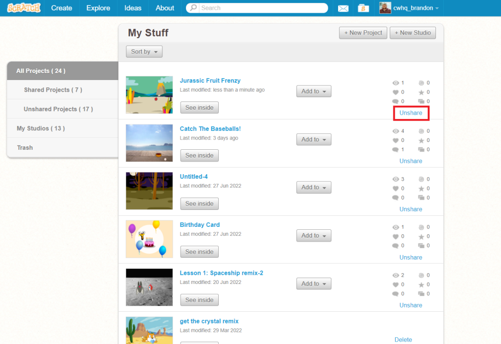 unshare mystuff